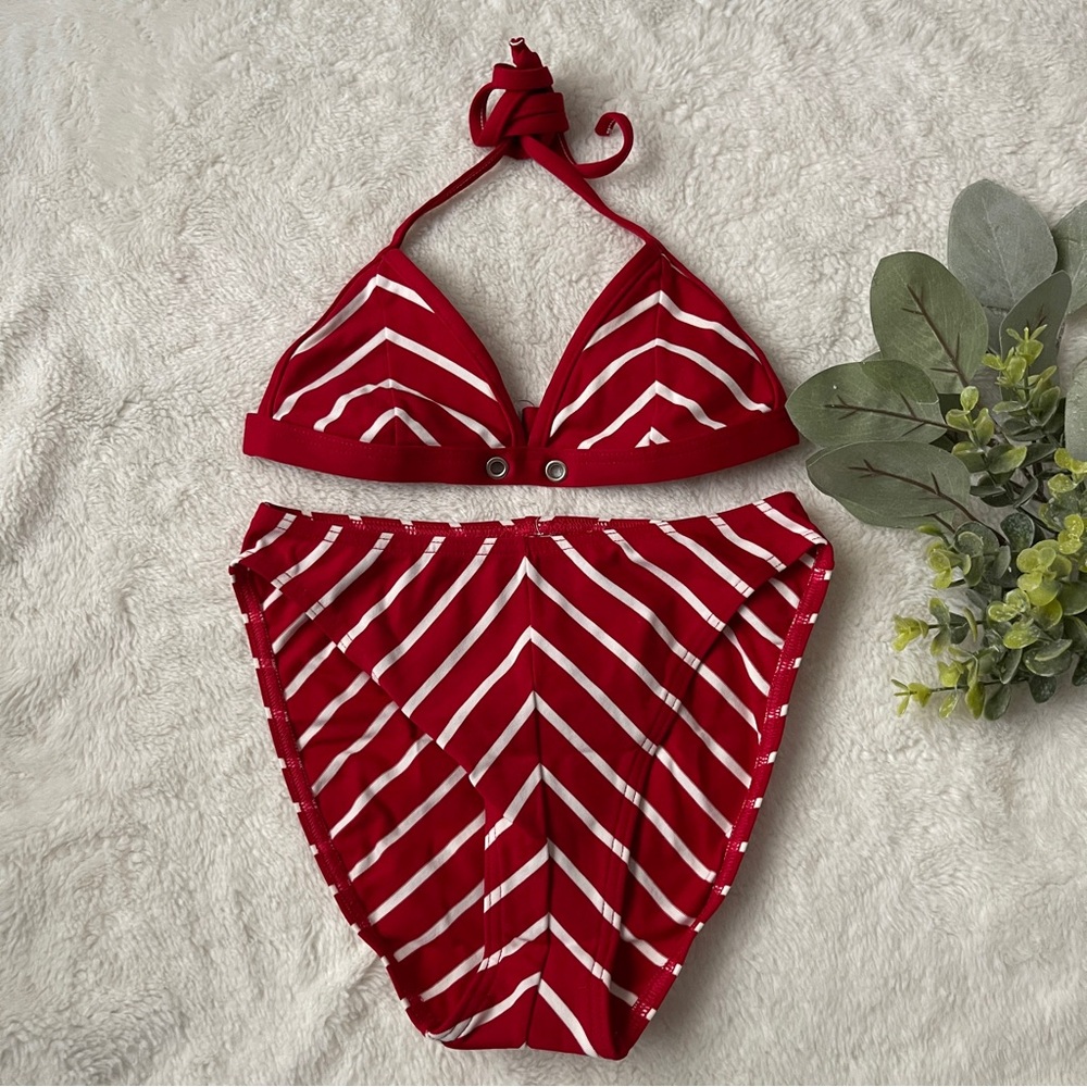 Baltex Halter Striped Triangle Top High-waisted Bottom Bikini Set Size 6